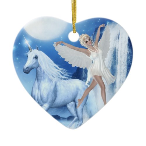 Sky Faerie Asparas and Unicorn Ceramic Ornament