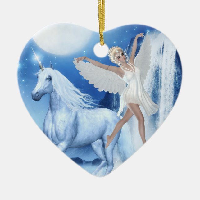 Sky Faerie Asparas and Unicorn Ceramic Ornament (Front)