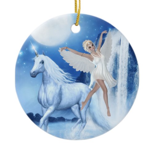 Sky Faerie Asparas and Unicorn Ceramic Ornament