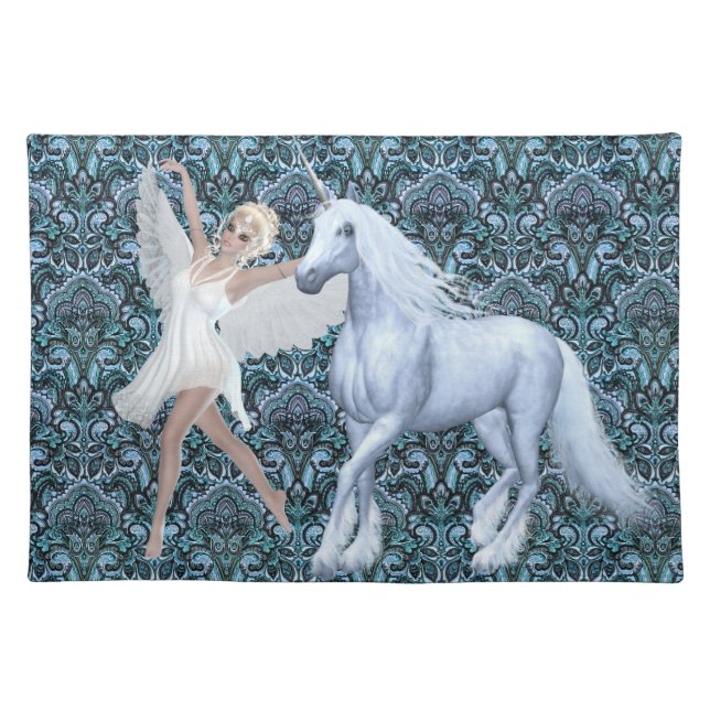 Sky Faerie Asparas and Unicorn Cloth Placemat (Front)