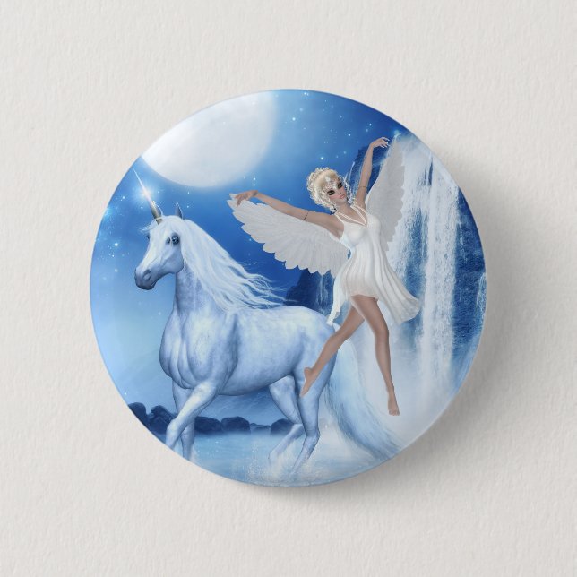Sky Faerie Asparas and Unicorn Pinback Button (Front)