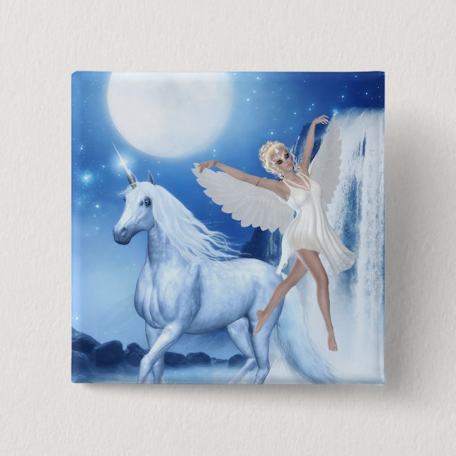 Sky Faerie Asparas and Unicorn Pinback Button (Front)
