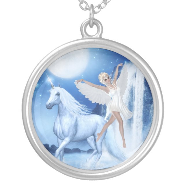 Sky Faerie Asparas and Unicorn Silver Plated Necklace (Front)