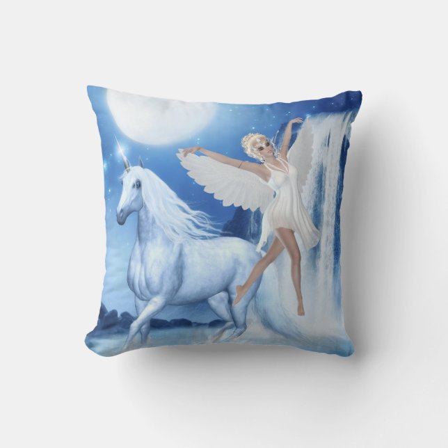 Sky Faerie Asparas and Unicorn Throw Pillow (Front)
