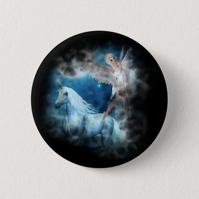 Sky Faerie Asparas and Unicorn Vignette Button (Front)