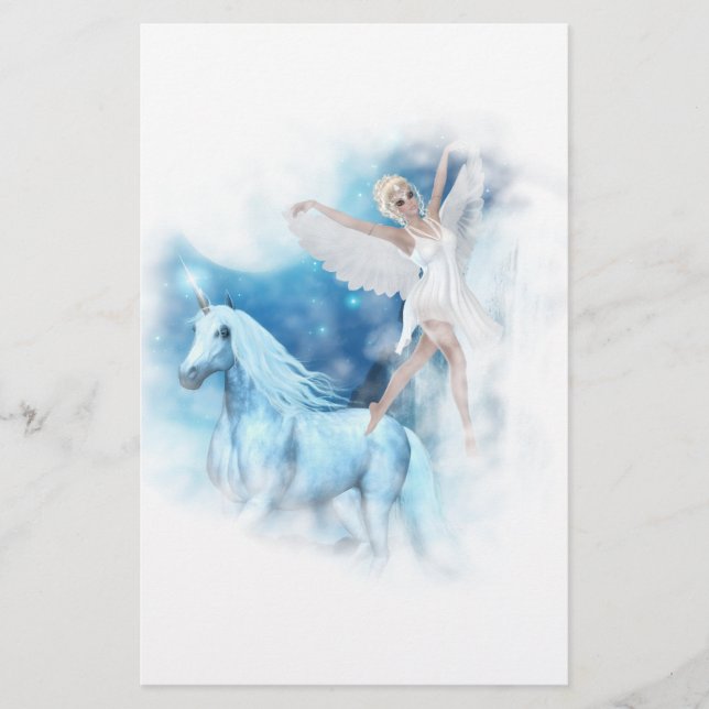Sky Faerie Asparas and Unicorn Vignette Stationery (Front)