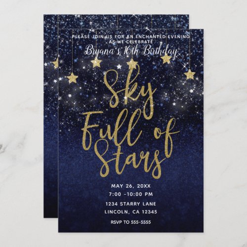 Sky Full of Stars Starry Night Gold Blue Party Invitation