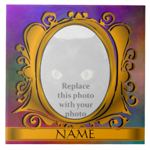 Sky Gold Oval Photo Frame with Name Tile