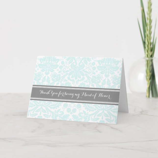 Sky Grey Damask Thank You Maid of Honor (Front)