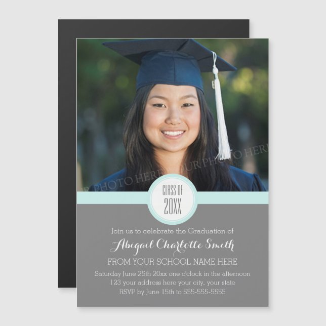 Sky Grey Modern Graduation Party Magnetic Card (Front/Back)