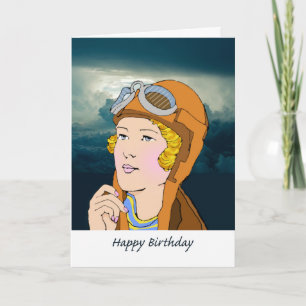 Sky High Birthday for Her, Retro Female Pilot Card