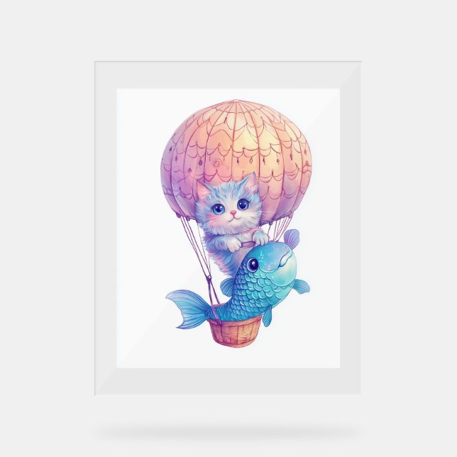Sky High Kitty – Cute Whimsical Cat Adventure Acrylic Sign (Front)