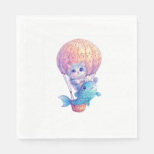 Sky High Kitty – Cute Whimsical Cat Adventure Napkins