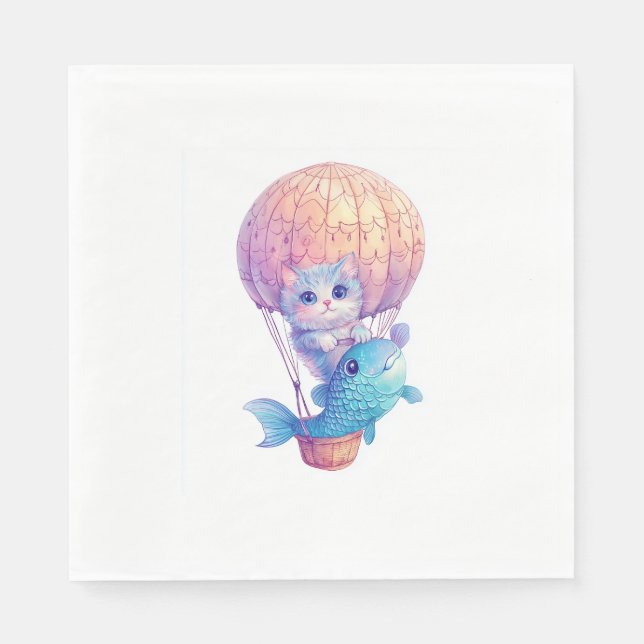 Sky High Kitty – Cute Whimsical Cat Adventure Napkins (Front)