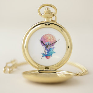 Sky High Kitty � Cute Whimsical Cat Adventure Pocket Watch