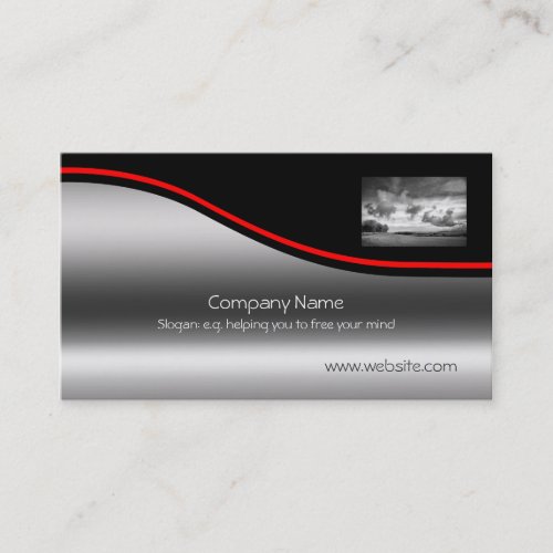Sky Lamb Clouds, Red Swoosh on metallic-effect Business Card