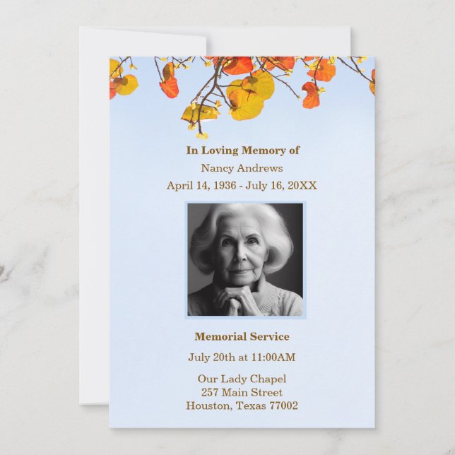 Sky Leaves Funeral Memorial Ceremony  Invitation (Front)