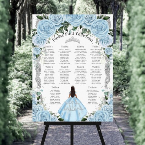 Sky Light Blue Floral Silver Quinceaera Seating Foam Board