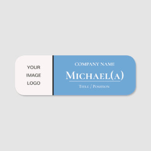 Sky Light Blue White Company Logo Name Tag