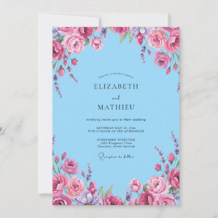 Sky Magenta Ranunculus Eucalyptus Wedding Invitation