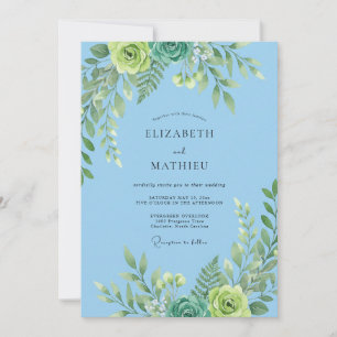 Sky Mint Foliage Muted Eucalyptus Wedding Invitation