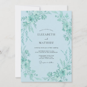 Sky Mint Greenery Wedding Invitation