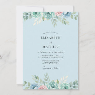 Sky Mint Leafy Wedding Invitation