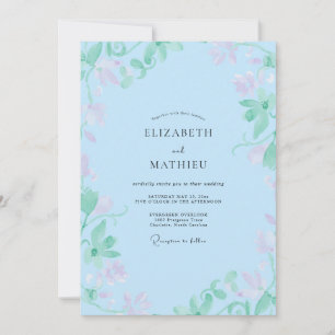 Sky Mint Petal Wedding Invitation