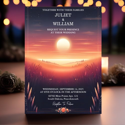 Sky Night Sunset Stars Moon Cloud Twilight Wedding Invitation