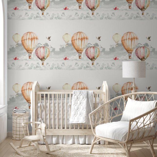 Sky of Clouds Hot Air Ballons Birds Wallpaper (Kids)