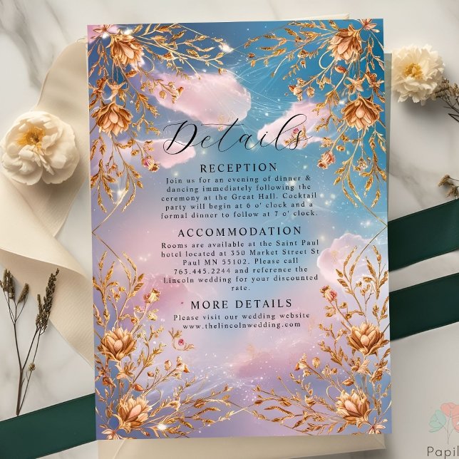 Sky of Love Golden flowers Wedding Enclosure Card (Creator Uploaded)