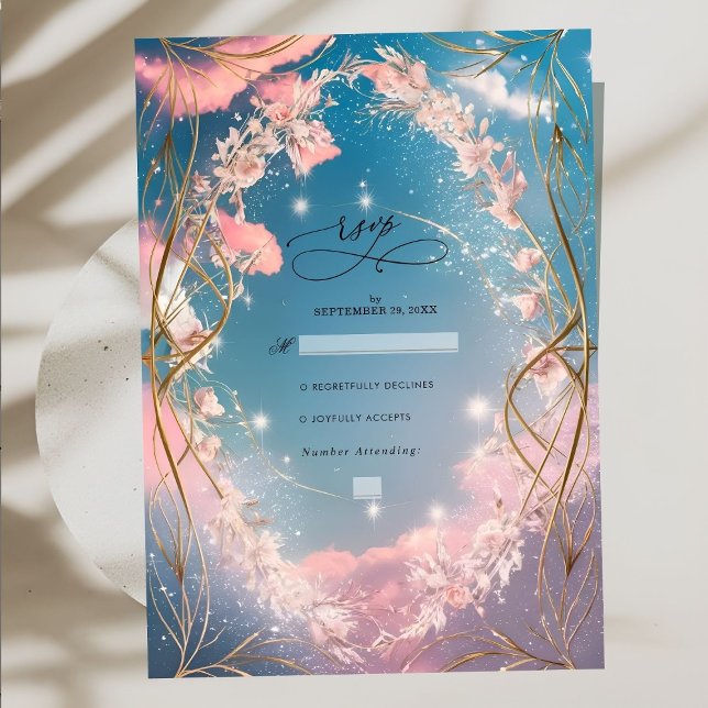 Sky of Love Ornate Rosy Florals Wedding RSVP Card (Creator Uploaded)