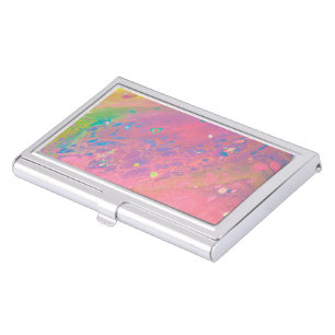Sky on Venus Coral Pink Galaxy Acrylic Pour Business Card Case