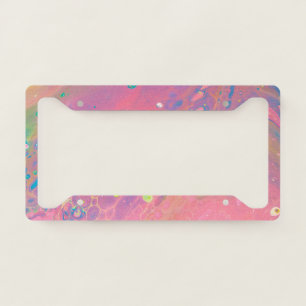 Sky on Venus Coral Pink Galaxy Acrylic Pour License Plate Frame