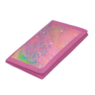 Sky on Venus Coral Pink Galaxy Acrylic Pour Tri-fold Wallet