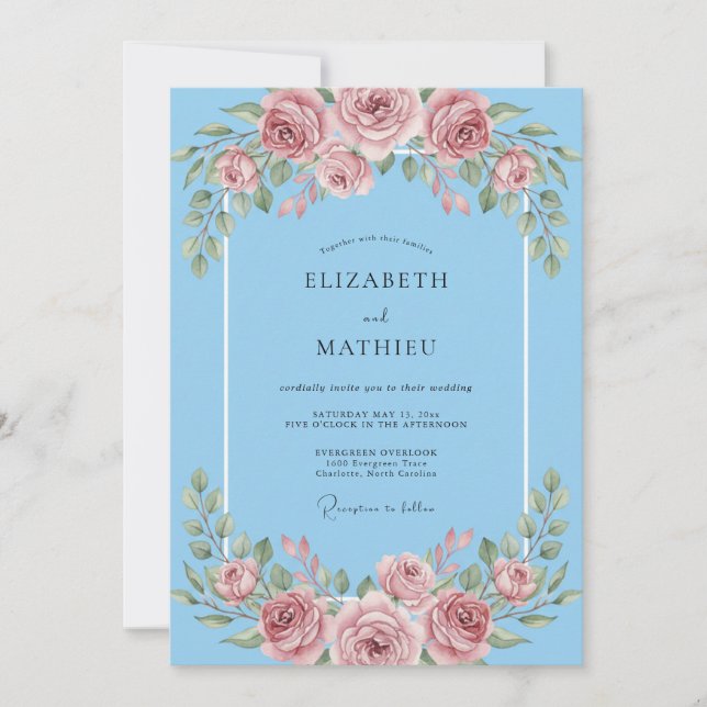 Sky Pale Blush Peony Wedding Invitation (Front)