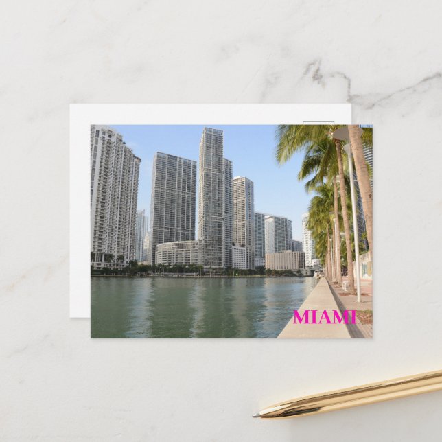 Sky Palms Buildings Ocean Miami Florida travel  Postcard (Front/Back In Situ)