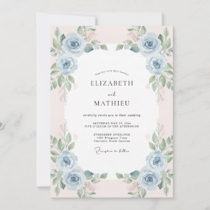 Sky Peach Ranunculus Muted Eucalyptus Wedding Invitation