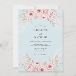 Sky Pink Peony Arch Wedding Invitation