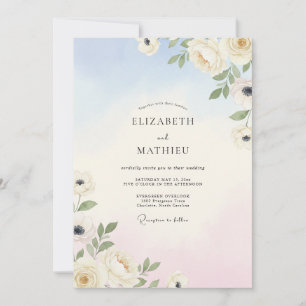 Sky Pink Petal Wedding Invitation