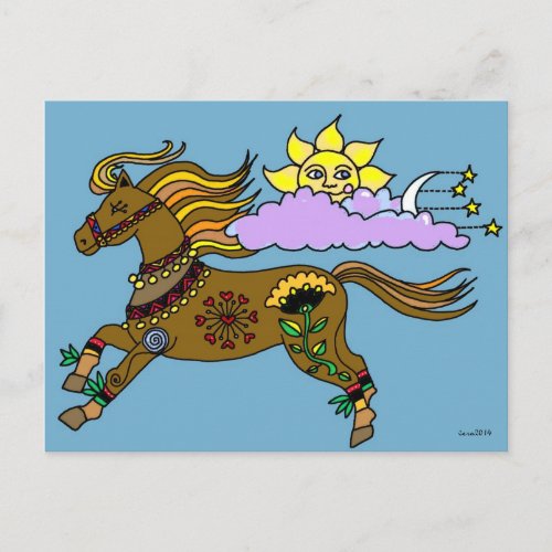 Sky Pony Ukrainian Folk Art Postcard