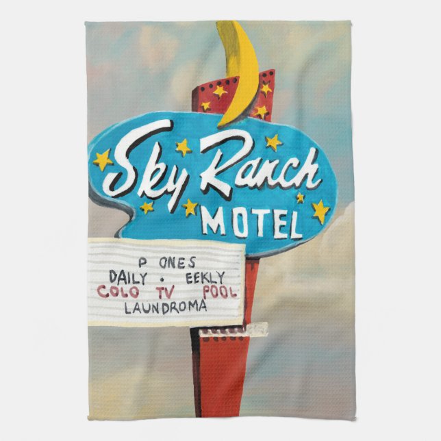 Sky Ranch Motel Sign Kitchen Towel (Vertical)