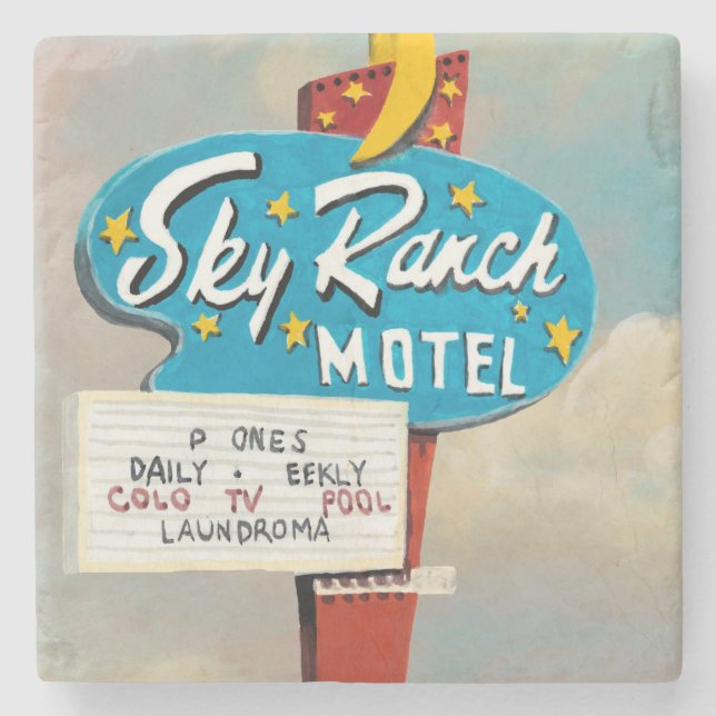 Sky Ranch Motel Sign Stone Coaster (Front)