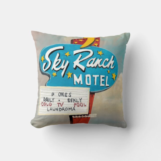 Sky Ranch Motel Sign Throw Pillow (Front)