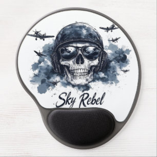 Sky Rebel Skull with Pilot Helmet and Sunglasses Gel Mouse Pad