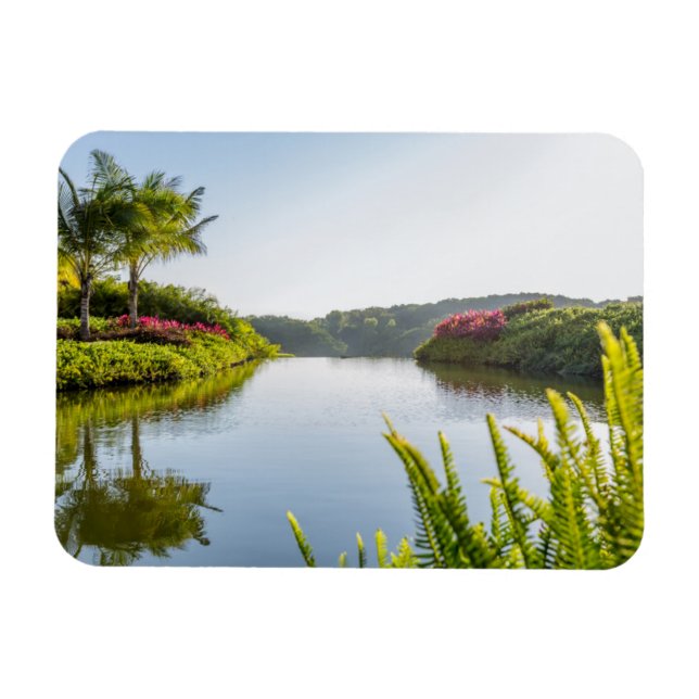 Sky Reflected In Still Tropical Lake Magnet (Horizontal)