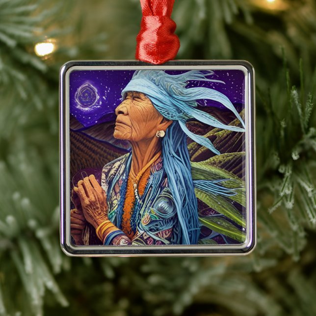 Sky Road Walker Native American Fantasy Art  Metal Ornament (Tree)
