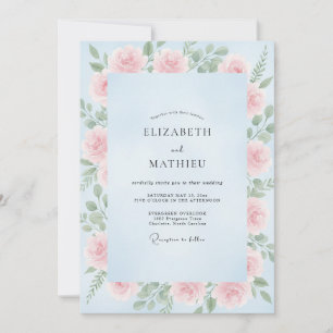 Sky Rose Blush Peony Wedding Invitation