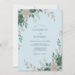 Sky Rose Leafy Wedding Invitation