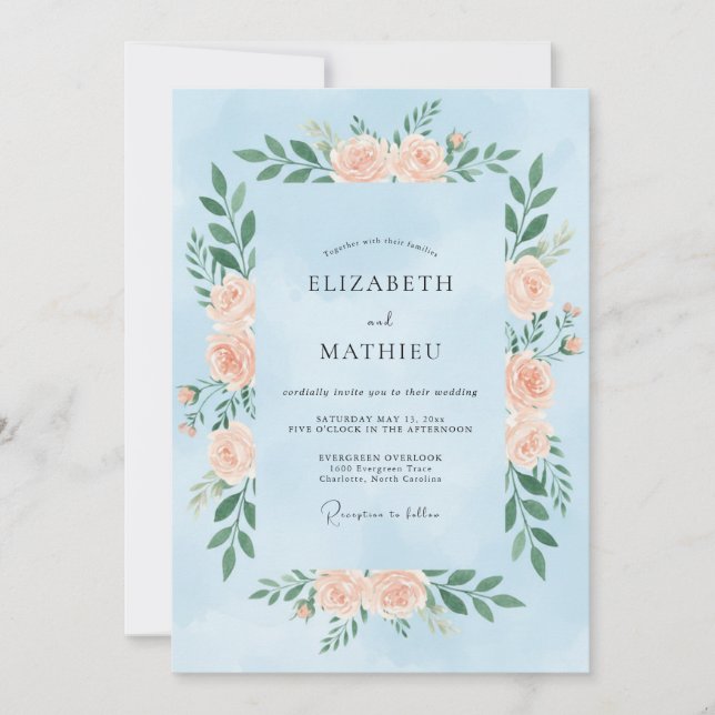 Sky Rose Wreath Wedding Invitation (Front)